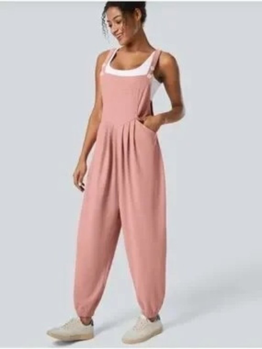 Halara Women's Waffle Weave Jogger Jumpsuit Pink Size Small Tall